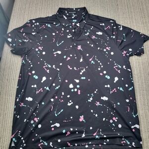 BYRDGANG Polo Shirt Mens 2XL Black Paint Splatter Golf Short Sleeve Casual
